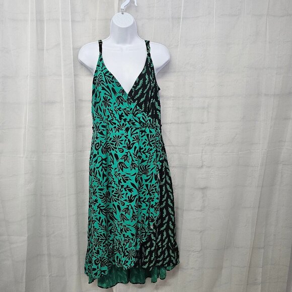 Ava & Viv Green Black Floral Boho Midi Dress Sleeveless Festival Hi-Low X - Picture 1 of 15